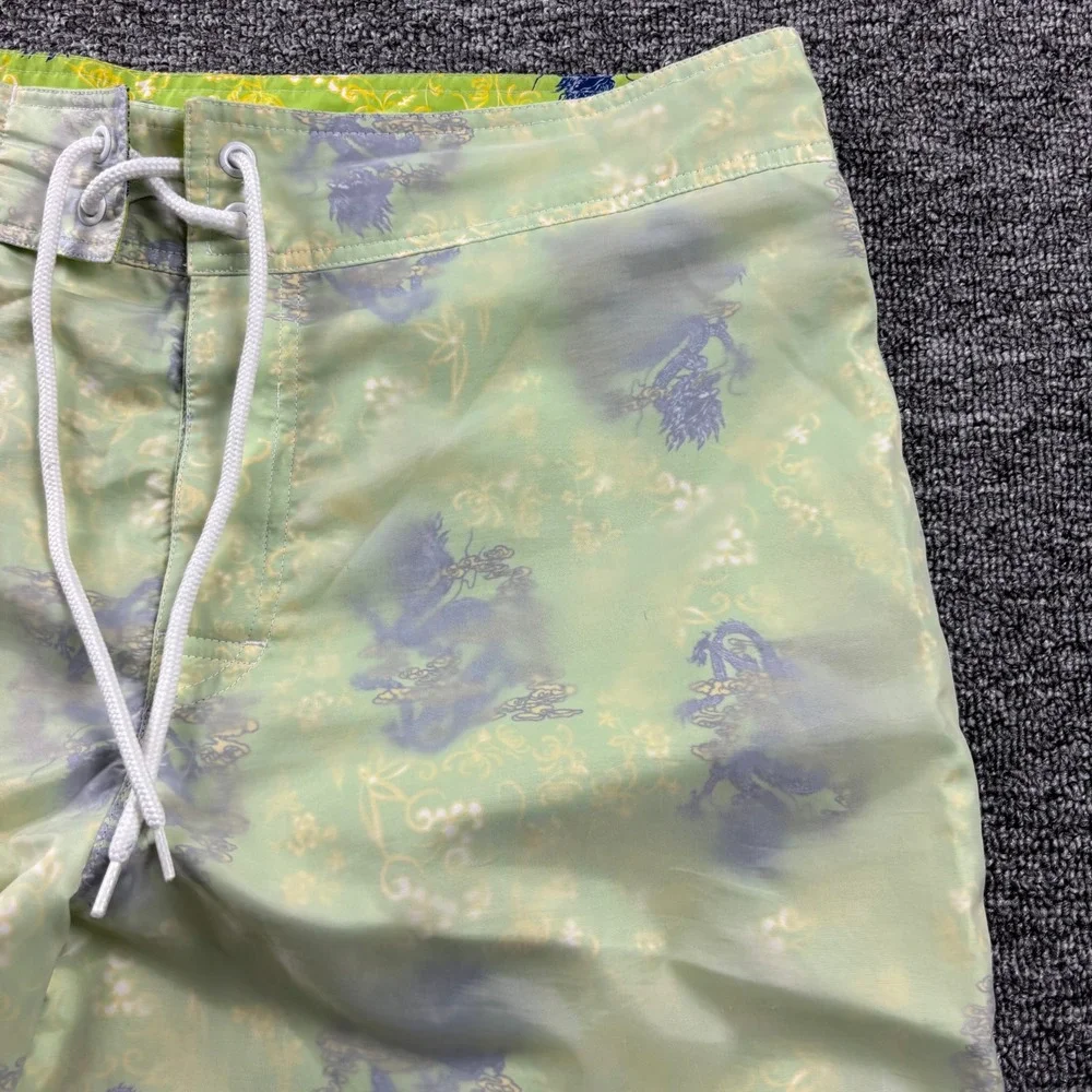 Y2K 2000s North Shore Surf Hawaii Dragon Baggy Board‎ Shorts Green Mens Size 38